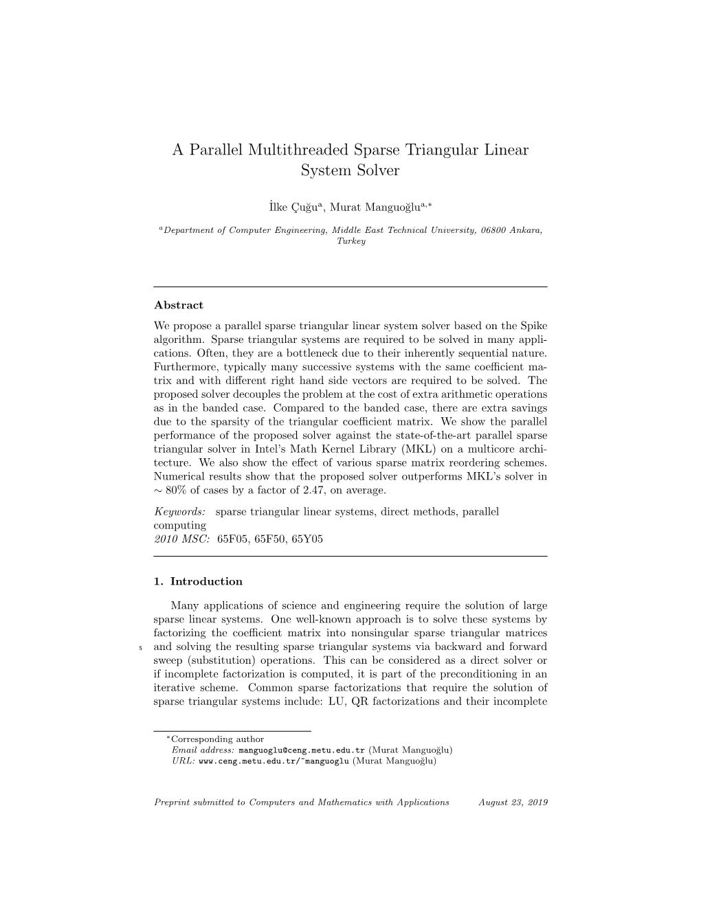 A Parallel Multithreaded Sparse Triangular Linear System Solver