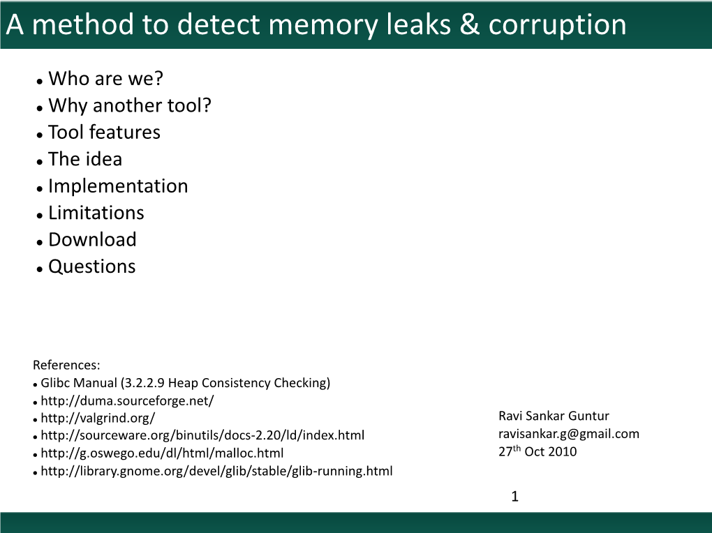 A Method to Detect Memory Leaks & Corruption