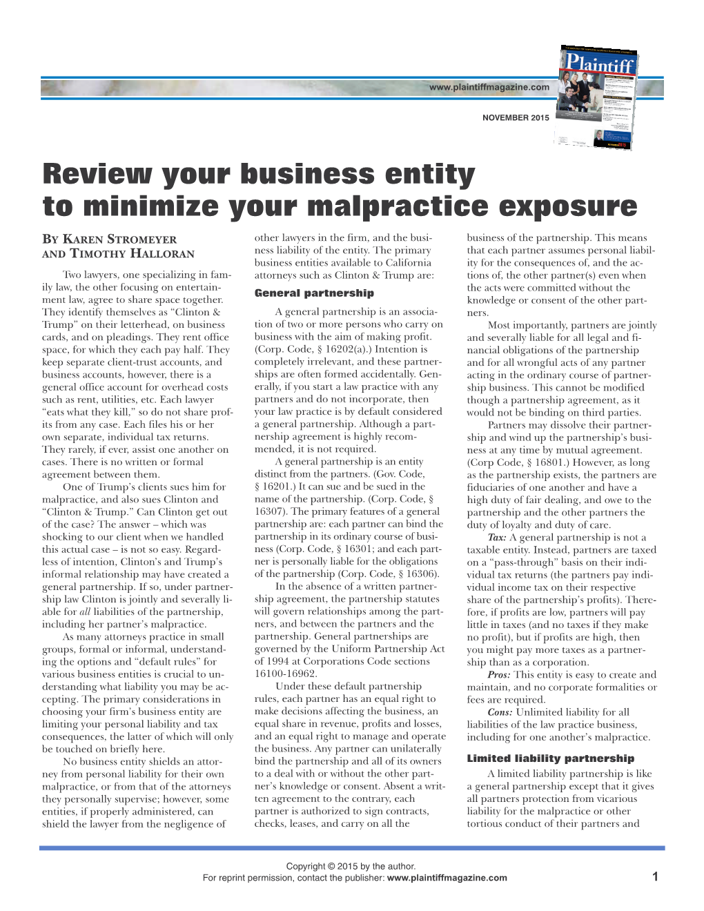 Review Your Business Entity to Minimize Your Malpractice Exposure