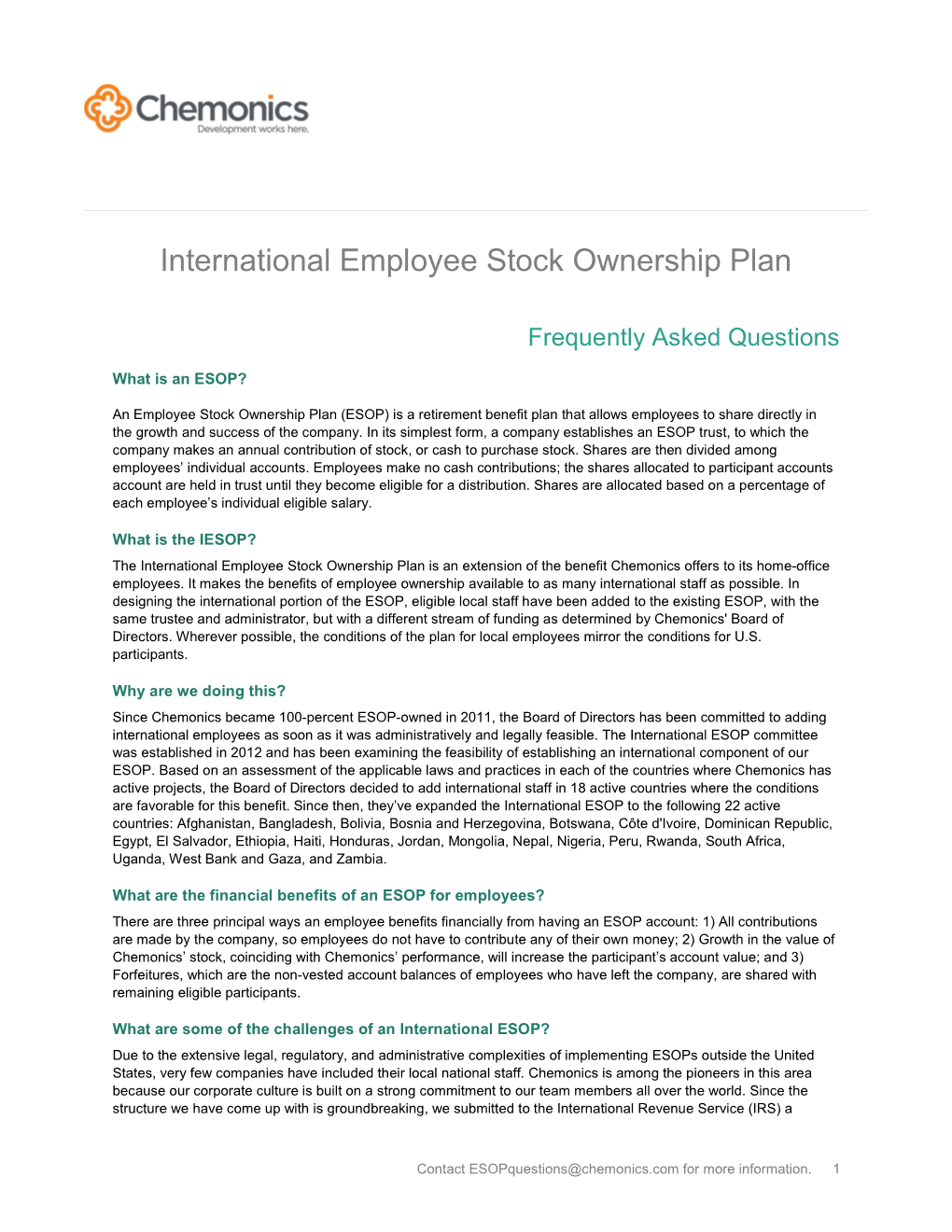 International Employee Stock Ownership Plan