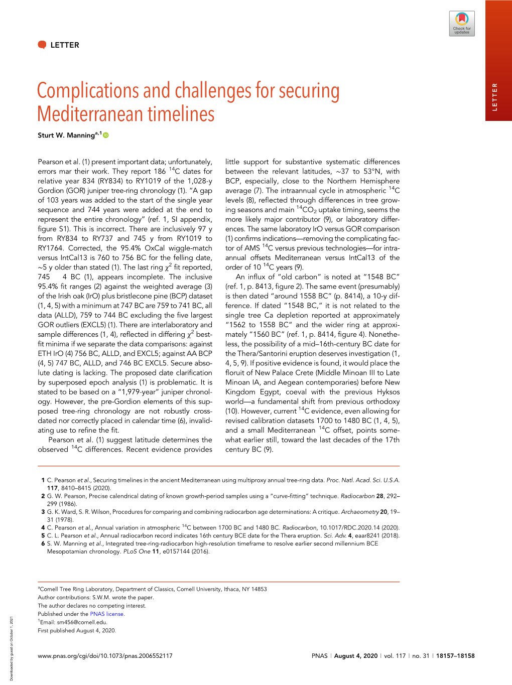 Complications and Challenges for Securing Mediterranean Timelines LETTER Sturt W