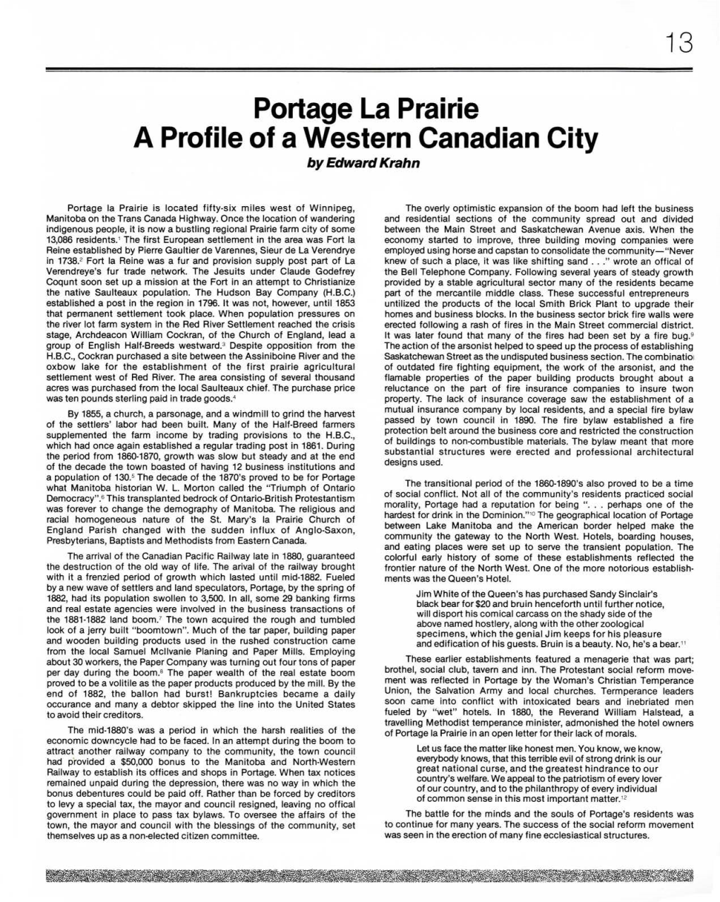 Portage La Prairie a Profile of a Western Canadian City by Edward Krahn