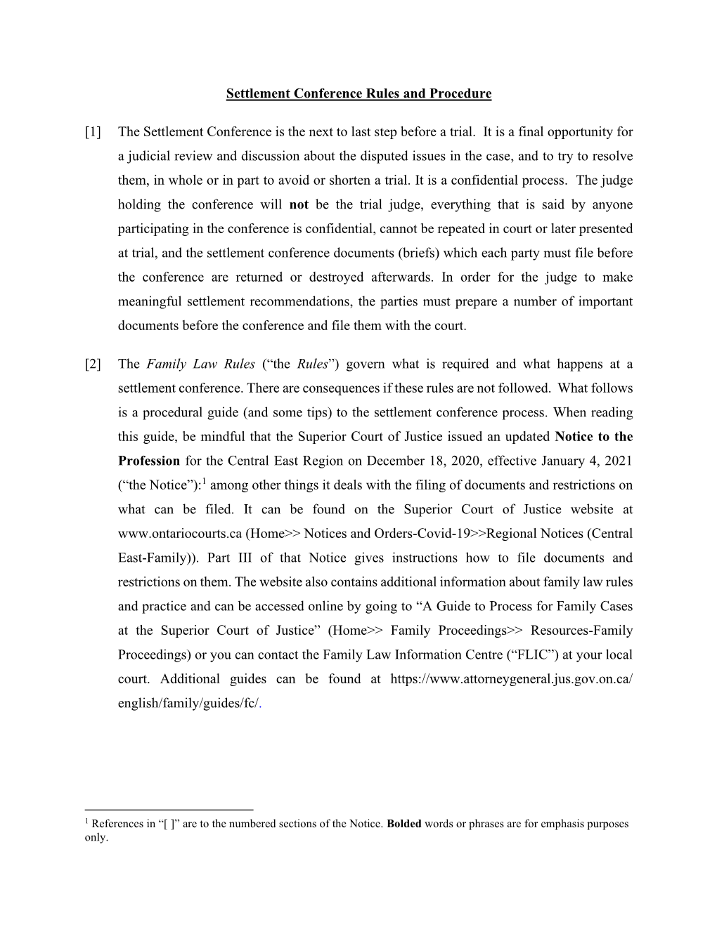 Settlement Conference Rules and Procedure