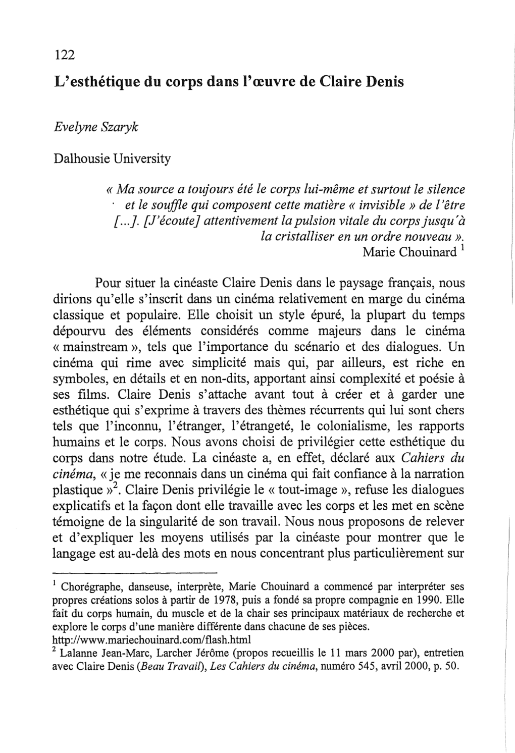122 L'esthétique Du Corps Dans L' Œuvre De Claire Denis