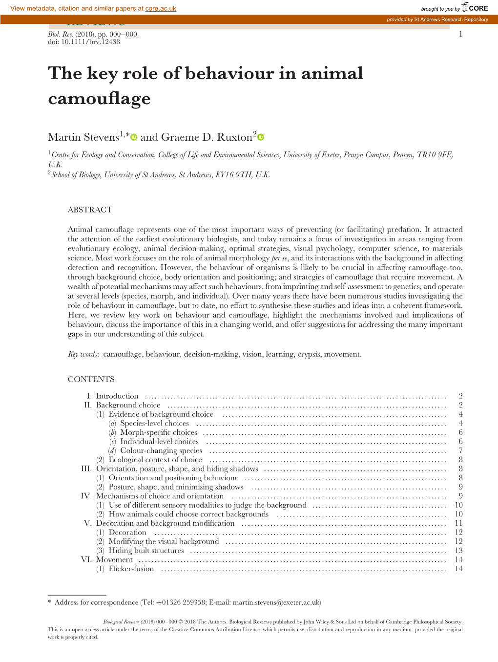 The Key Role of Behaviour in Animal Camouflage