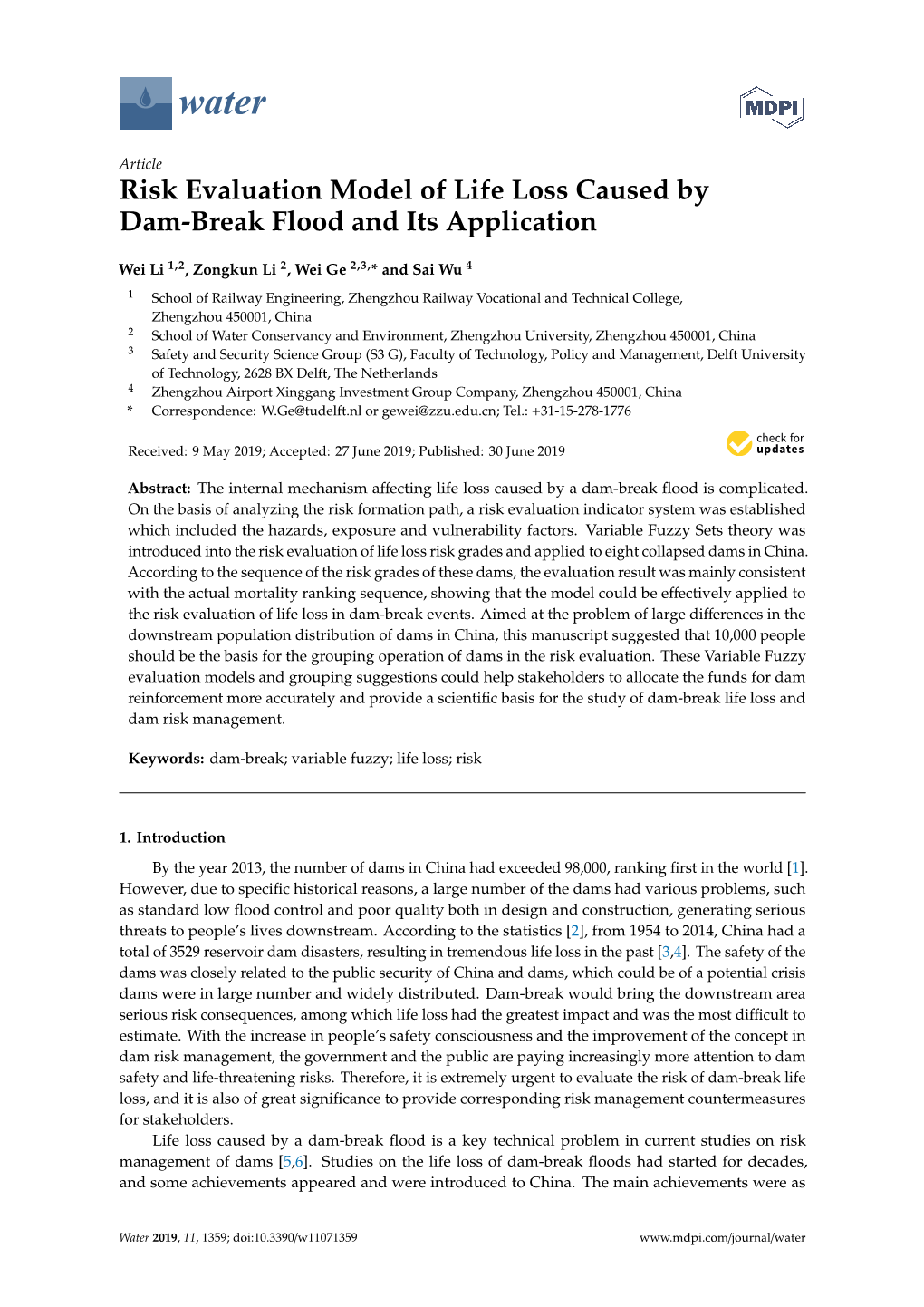 Risk Evaluation Model of Life Loss Caused by Dam-Break Flood and Its Application