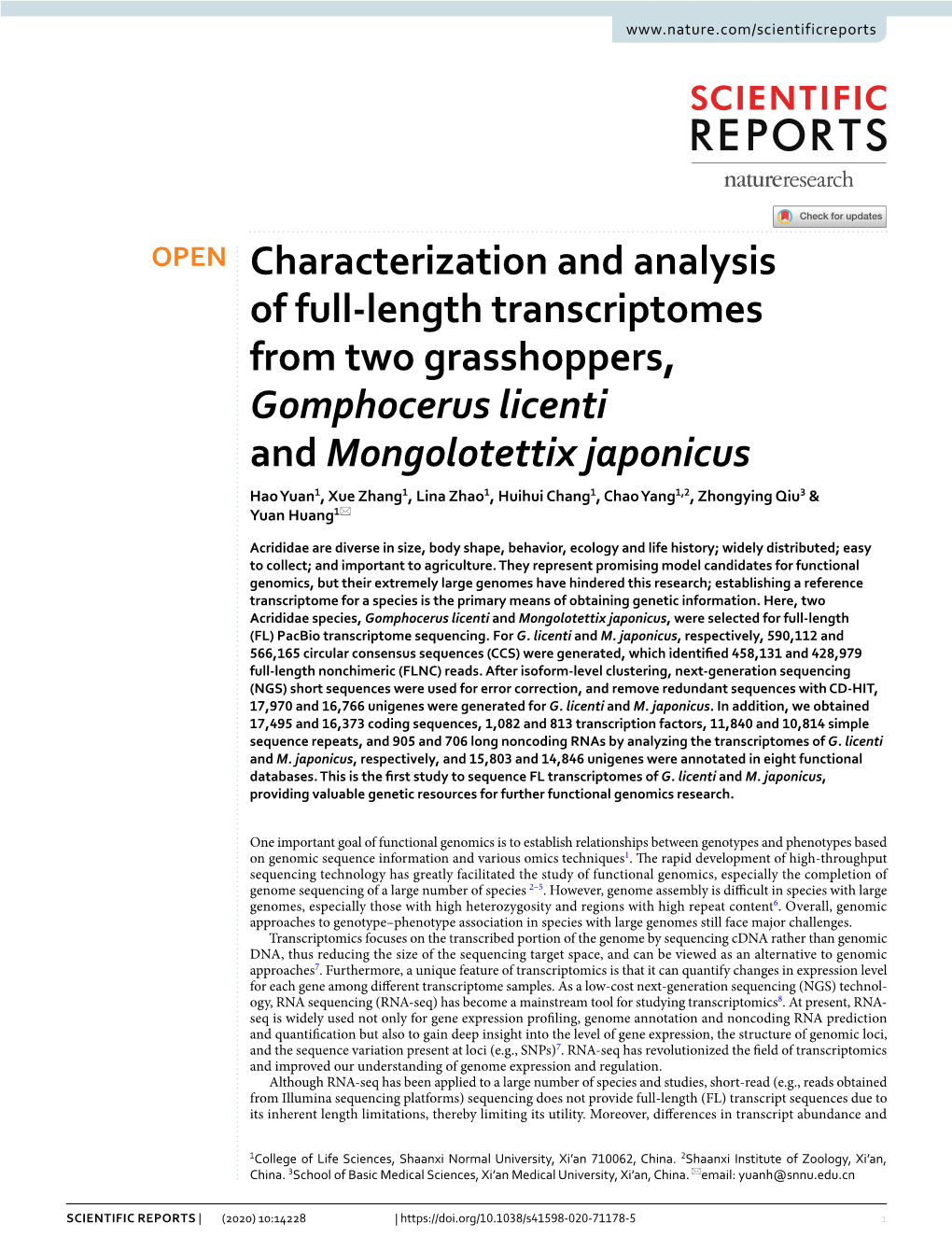 Characterization and Analysis of Full-Length Transcriptomes from Two