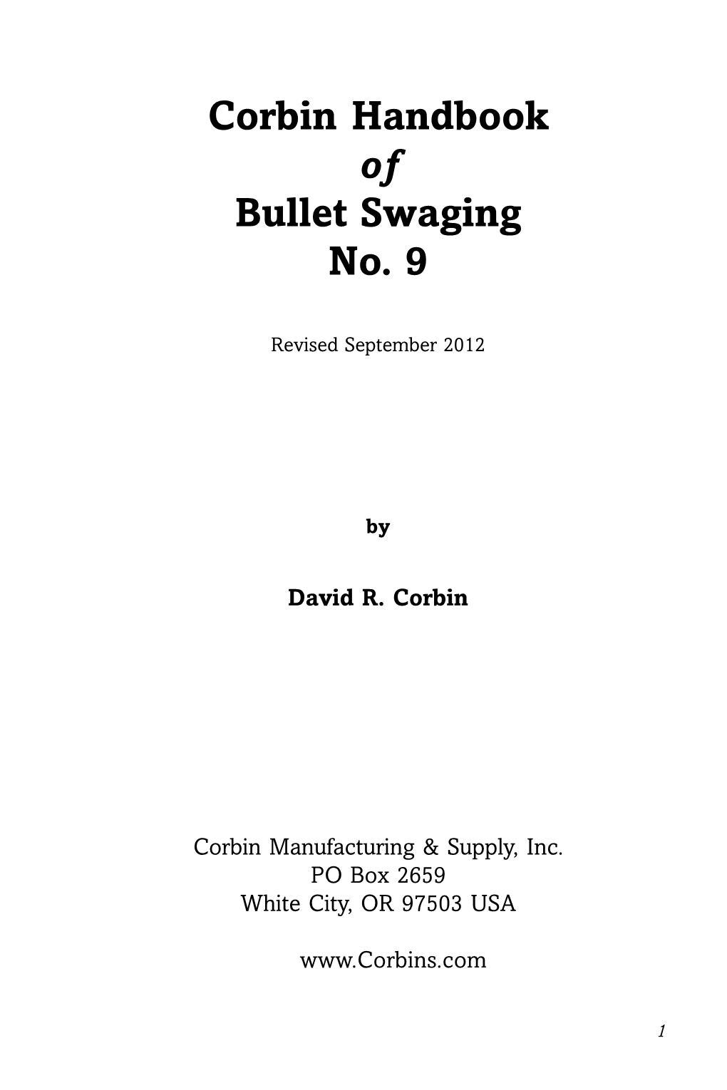 Corbin Handbook of Bullet Swaging No. 9