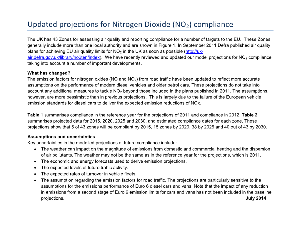 Updated Projections for Nitrogen Dioxide (NO2) Compliance