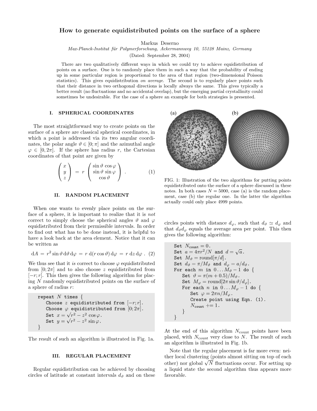 How to Generate Equidistributed Points on the Surface of a Sphere