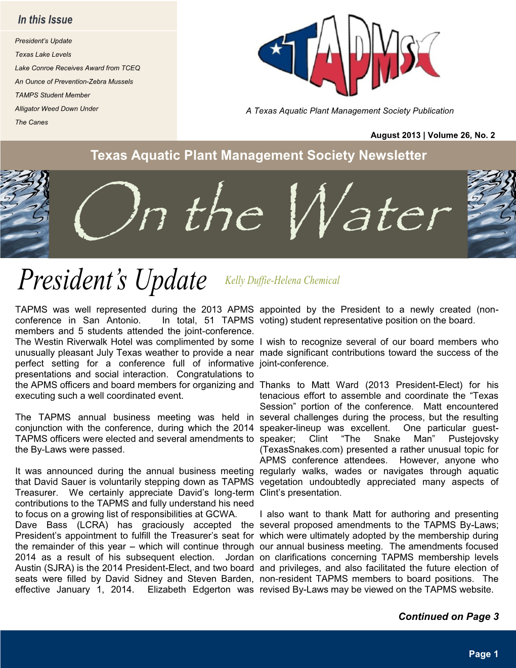 Texas Aquatic Plant Management Society Newsletter