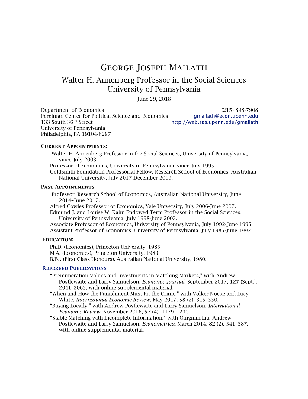 George Joseph Mailath Walter H