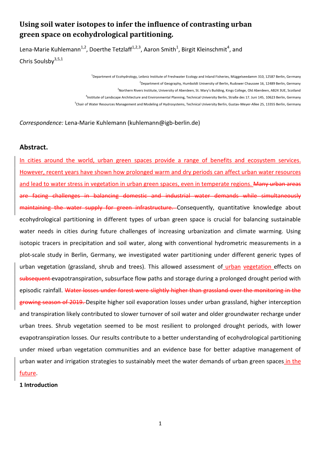 Using Soil Water Isotopes to Infer the Influence of Contrasting Urban Green Space on Ecohydrological Partitioning