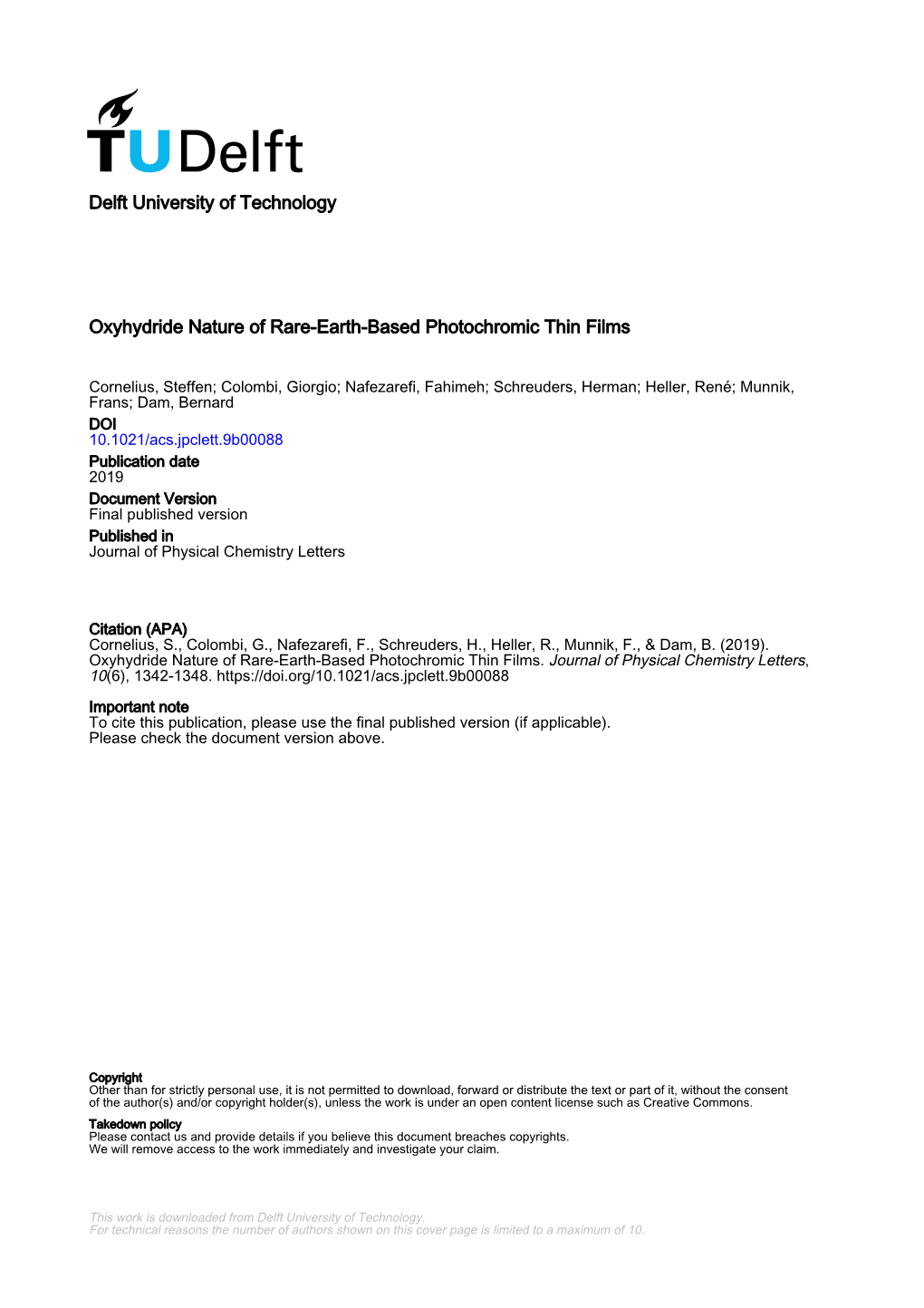 Oxyhydride Nature of Rare-Earth-Based Photochromic Thin Films