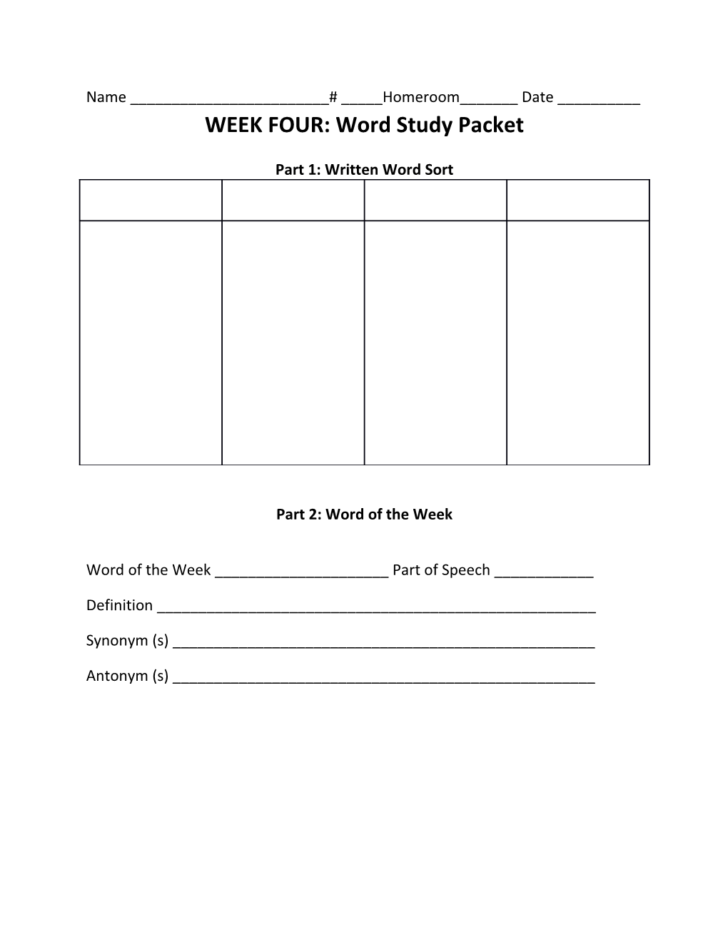 Part 1: Written Word Sort