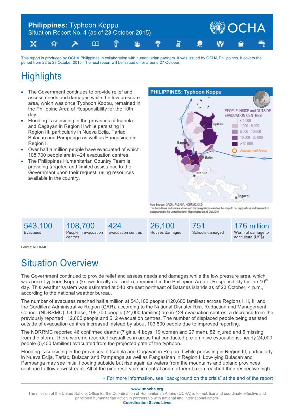 OCHA, (2015). Philippines: Typhoon Koppu Situation Report