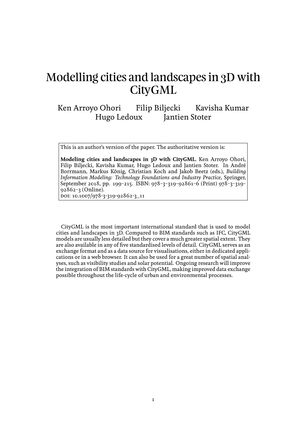 Modelling Cities and Landscapes in 3D with Citygml