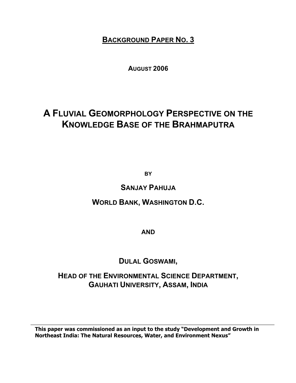 A Fluvial Geomorphology Perspective on the Knowledge Base of the Brahmaputra