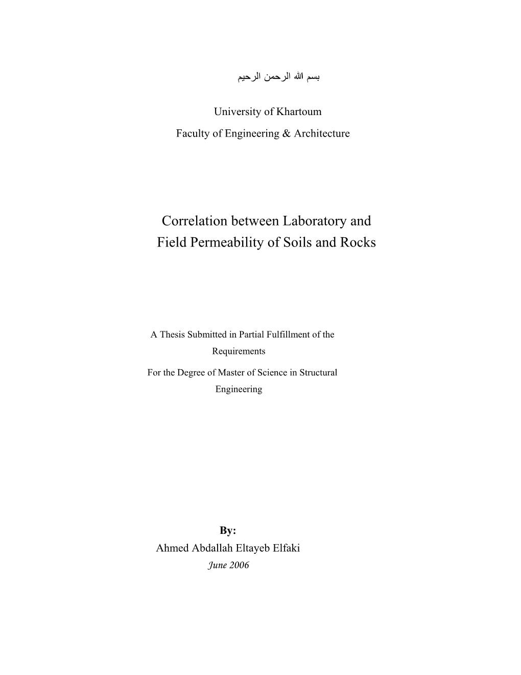 Correlation Between Laboratory and Field Permeability of Soils and Rocks