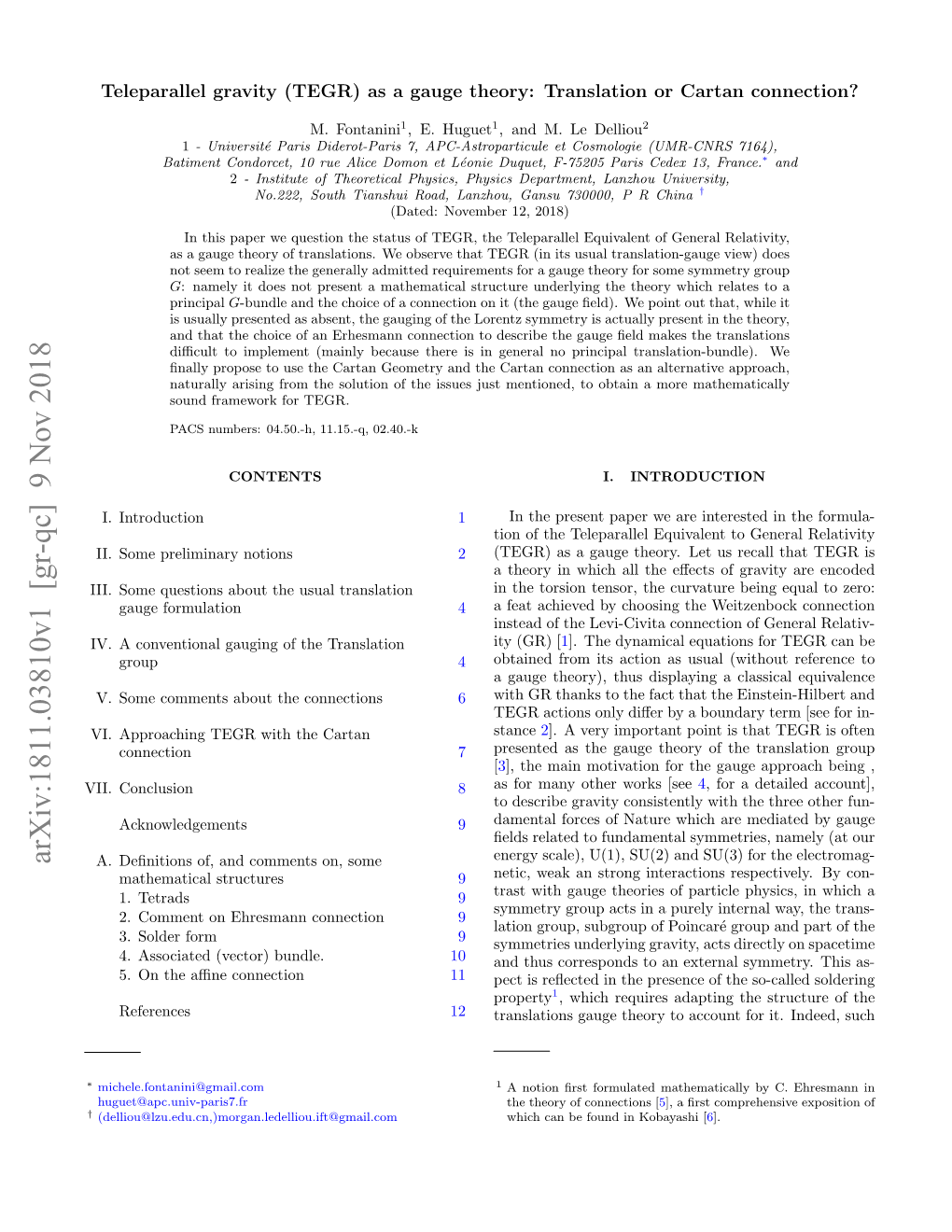 Arxiv:1811.03810V1 [Gr-Qc] 9 Nov 2018 A