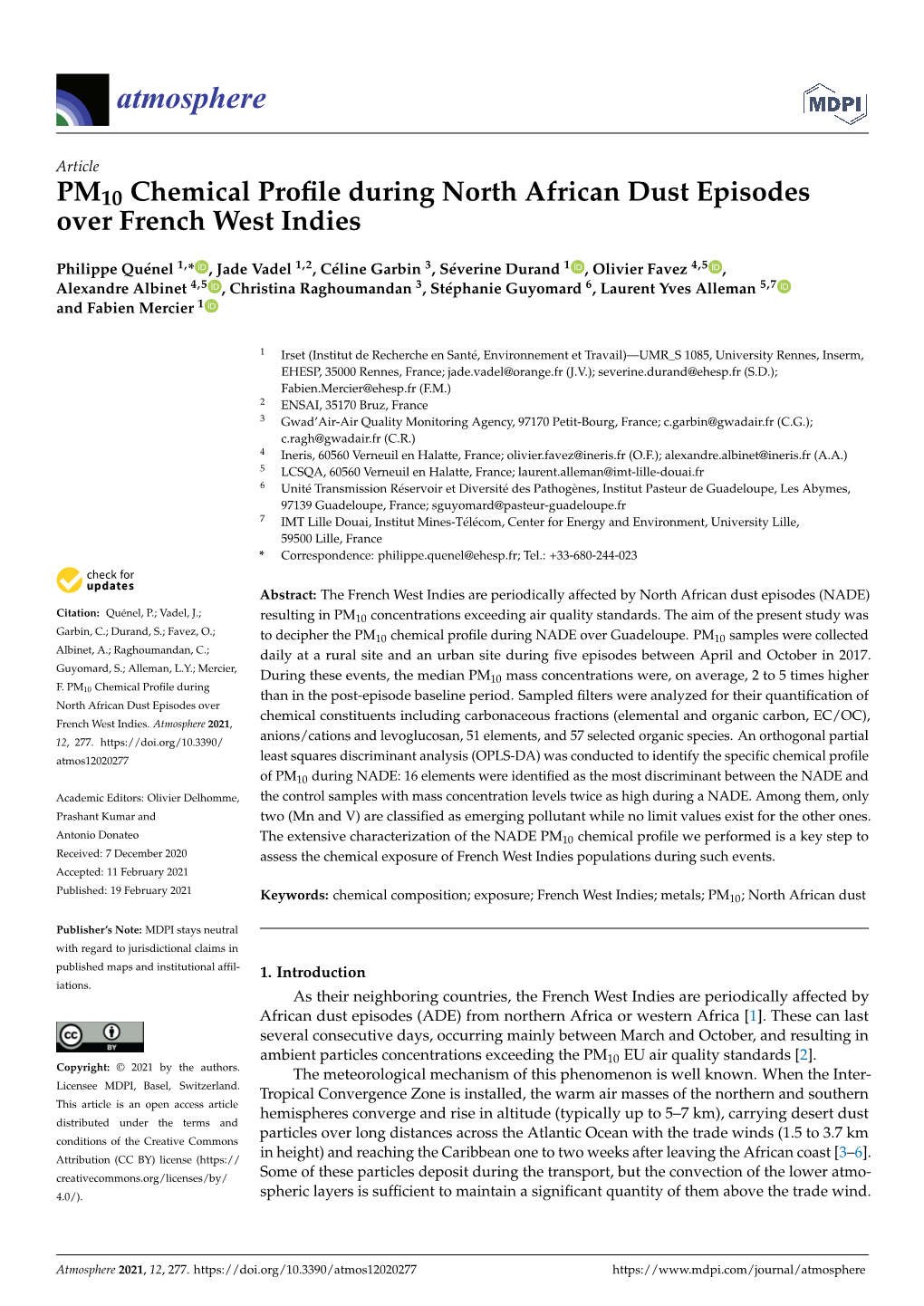 PM10 Chemical Profile During North African Dust Episodes Over French