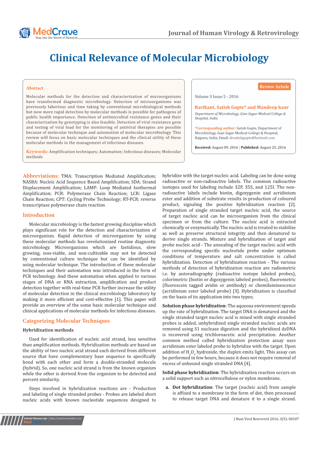 Clinical Relevance of Molecular Microbiology