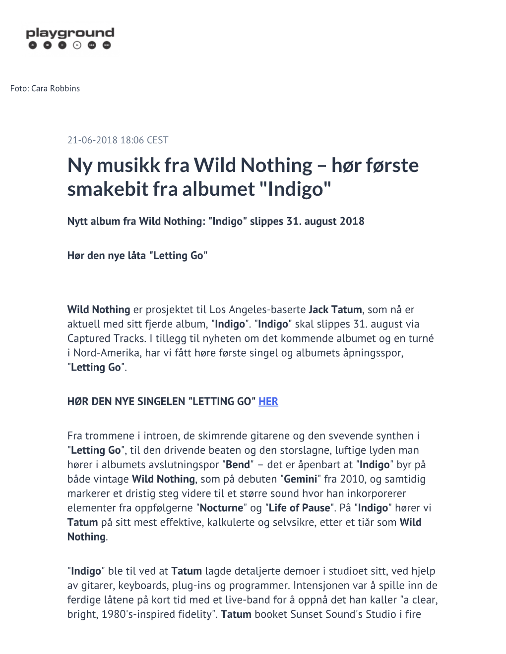 Ny Musikk Fra Wild Nothing – Hør Første Smakebit Fra Albumet "Indigo"