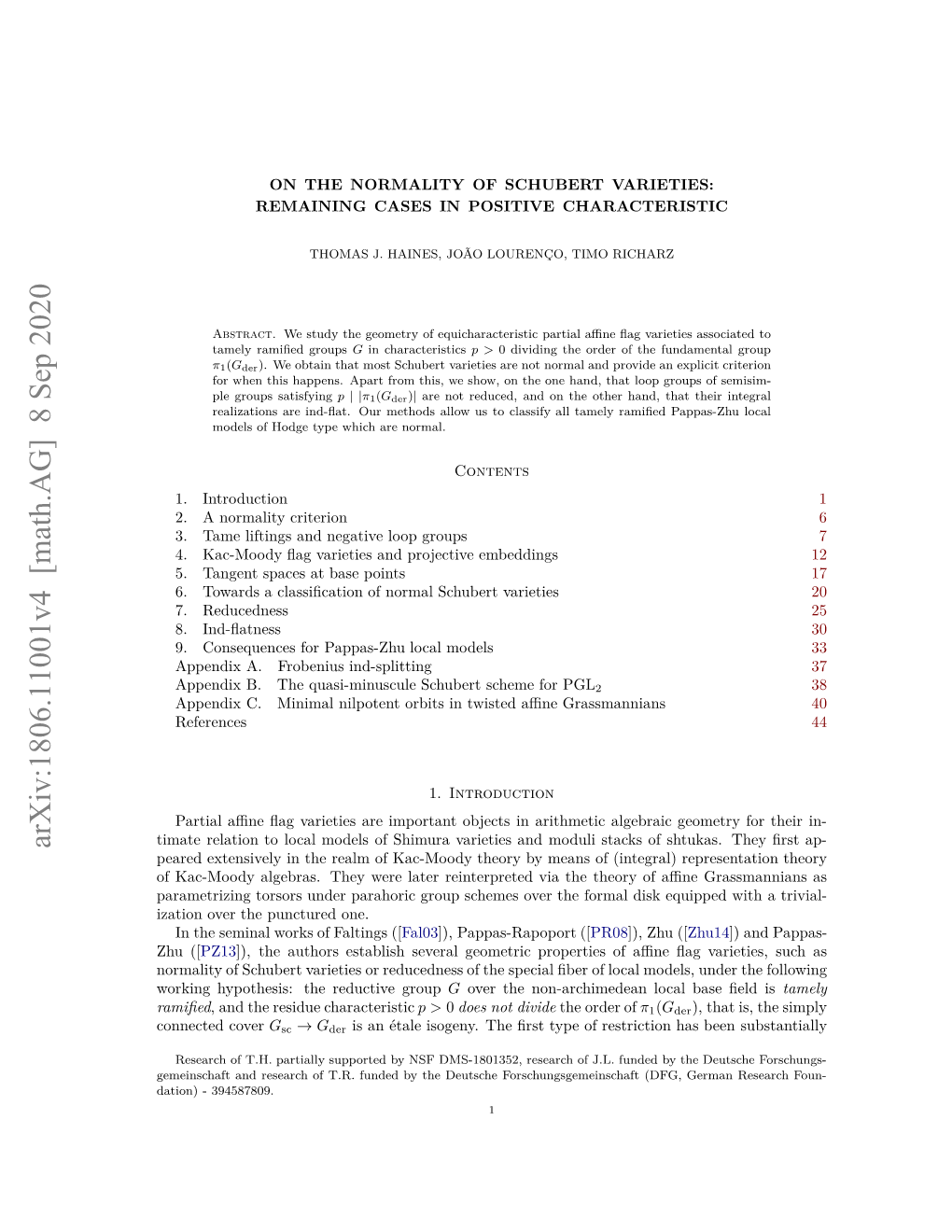 Arxiv:1806.11001V4 [Math.AG] 8 Sep 2020 Once Cover Connected Zto Vrtepntrdone