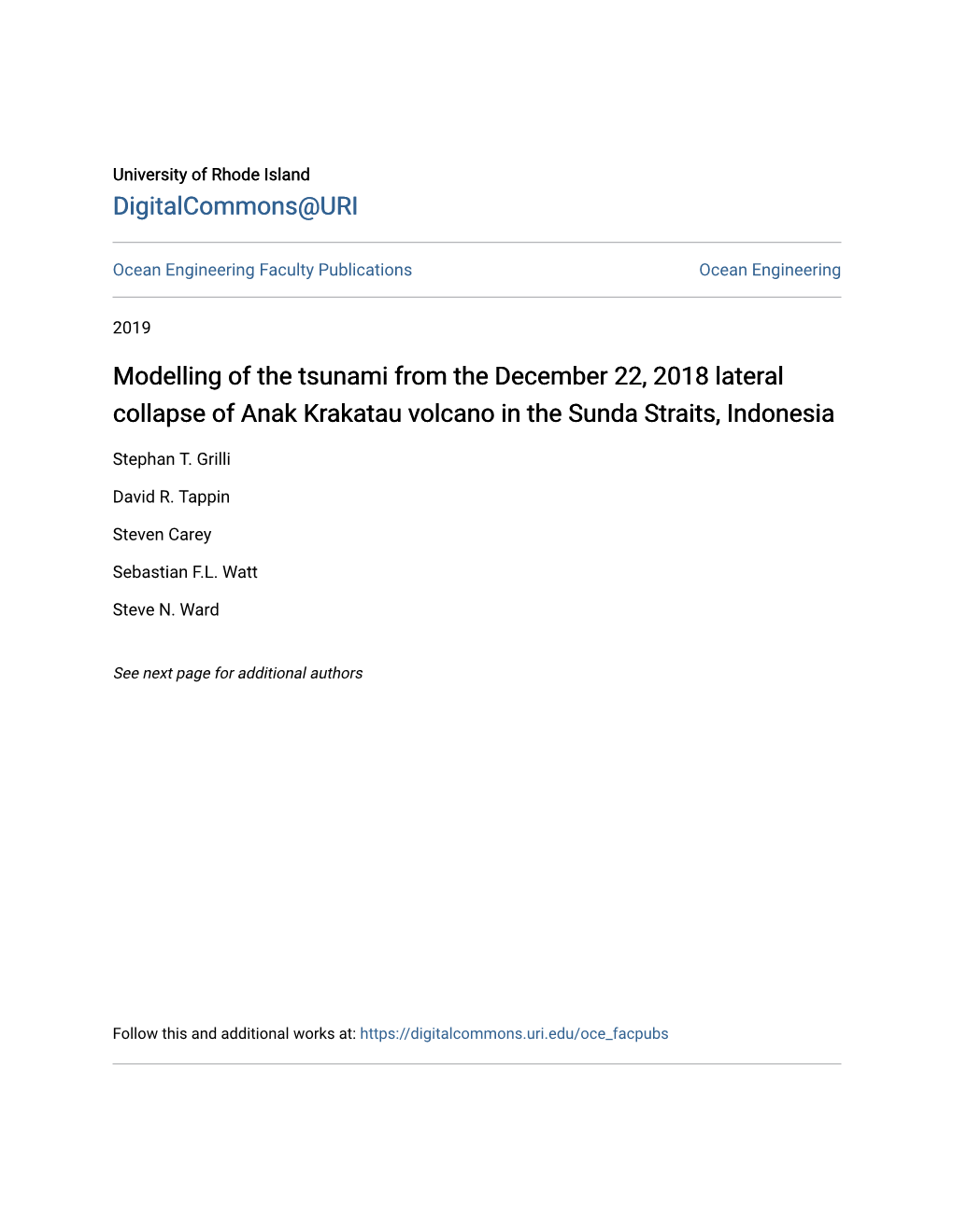 Modelling of the Tsunami from the December 22, 2018 Lateral Collapse of Anak Krakatau Volcano in the Sunda Straits, Indonesia