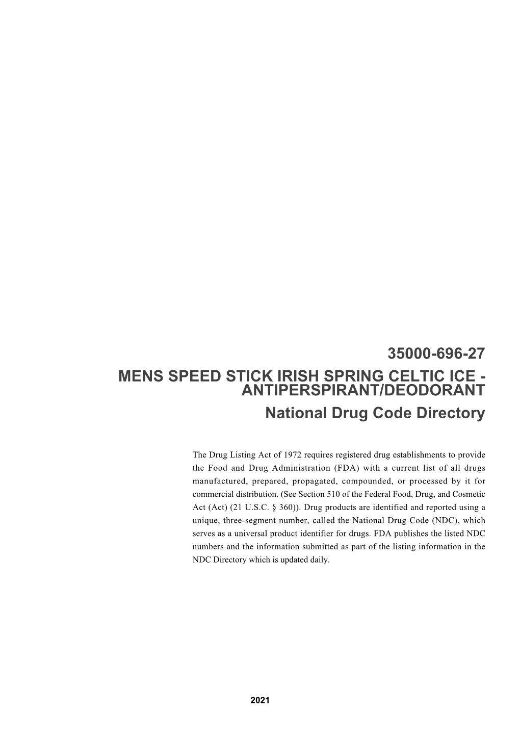 35000-696-27 Mens Speed Stick Irish Spring Celtic Ice - Antiperspirant/Deodorant