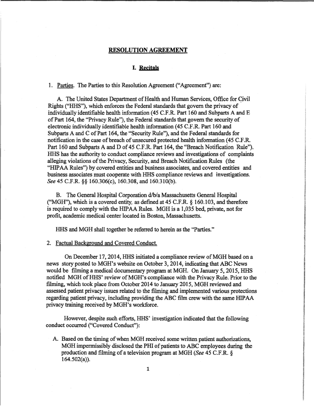 Massachusetts General Hospital Resolution Agreement