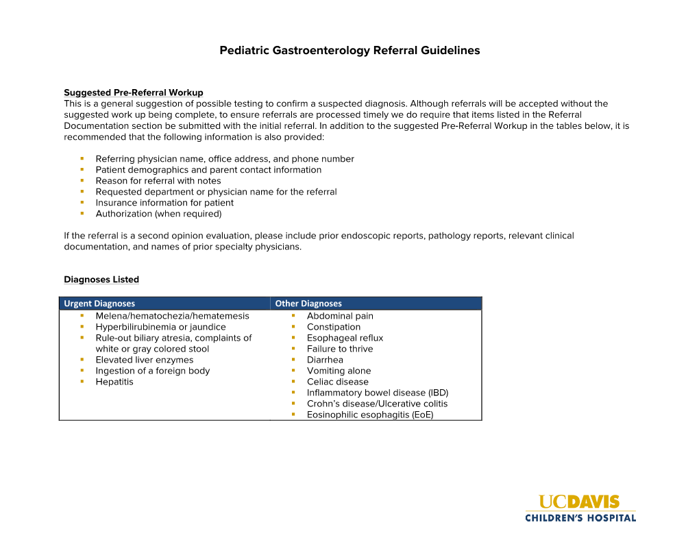 Pediatric Gastroenterology Referral Guidelines