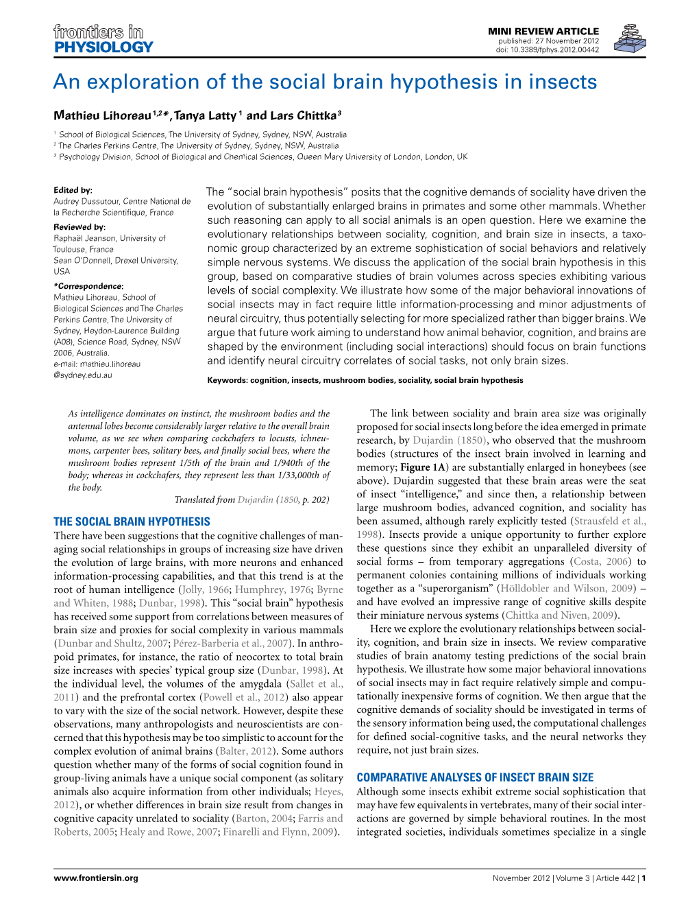 An Exploration of the Social Brain Hypothesis in Insects