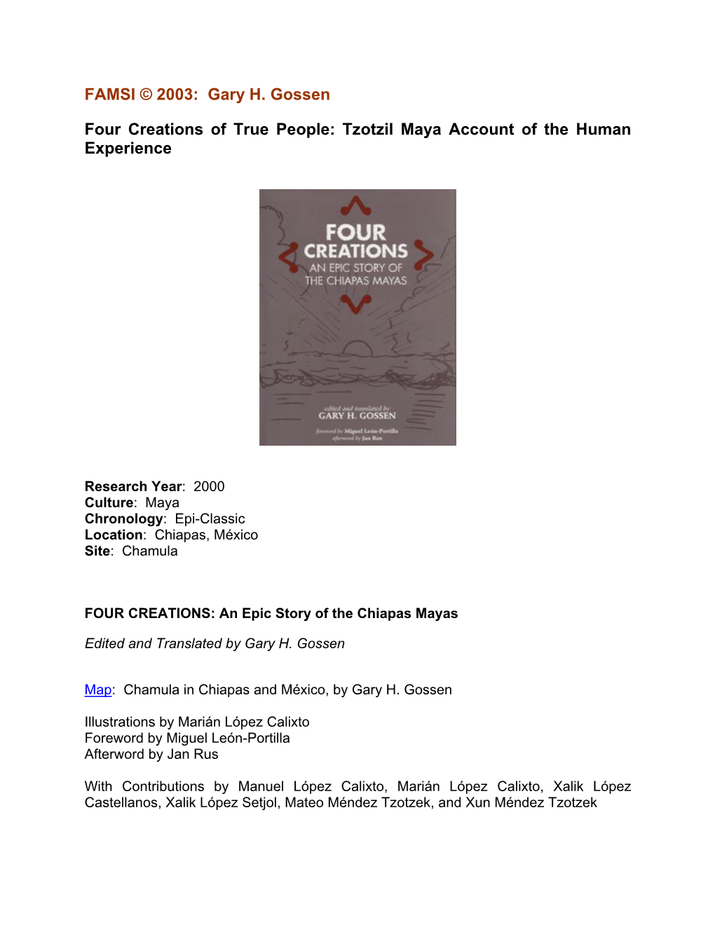 Four Creations of True People: Tzotzil Maya Account of the Human Experience