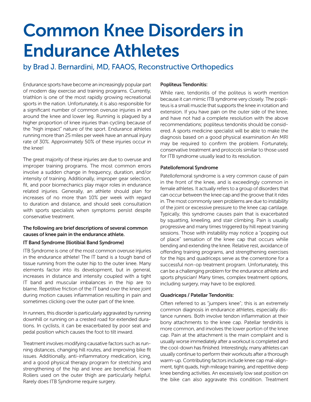 Common Knee Disorders in Endurance Athletes by Brad J