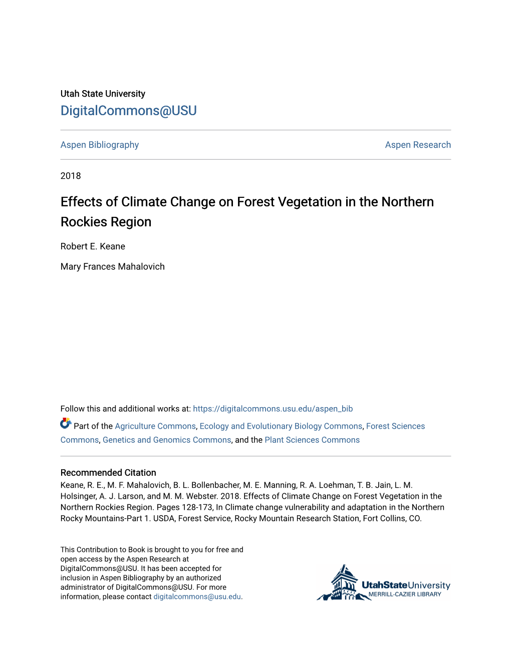 Effects of Climate Change on Forest Vegetation in the Northern Rockies Region