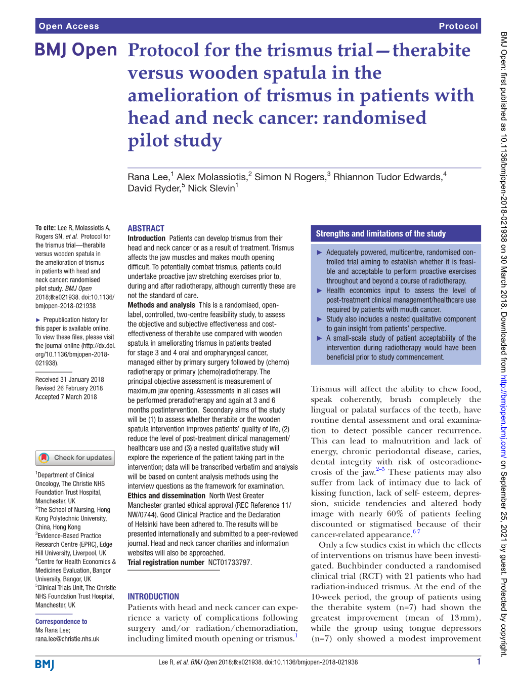 Protocol for the Trismus Trial—Therabite Versus Wooden Spatula in the Amelioration of Trismus in Patients with Head and Neck Cancer: Randomised Pilot Study