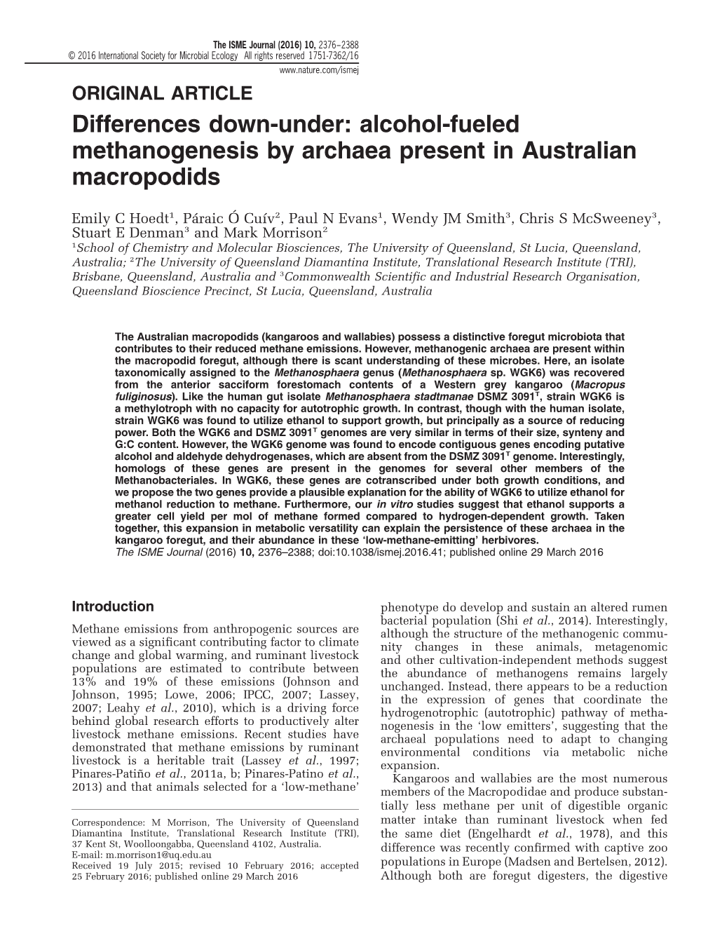 Alcohol-Fueled Methanogenesis by Archaea Present in Australian Macropodids