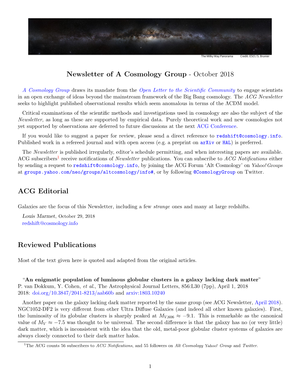 ACG Newsletter Seeks to Highlight Published Observational Results Which Seem Anomalous in Terms of the ΛCDM Model