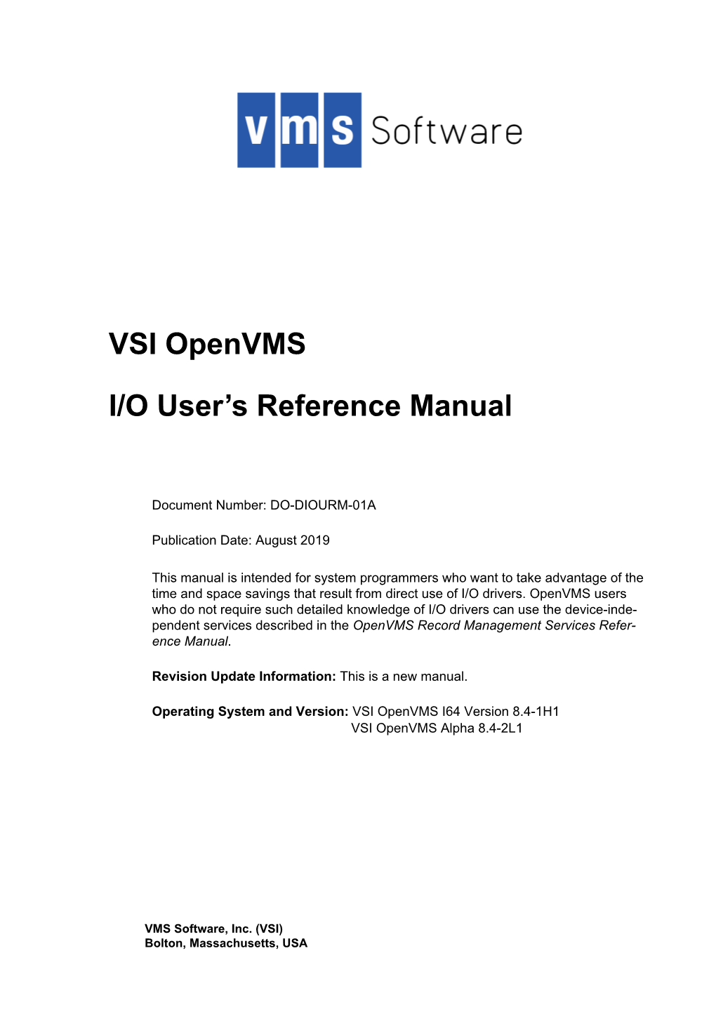 I/O User's Reference Manual