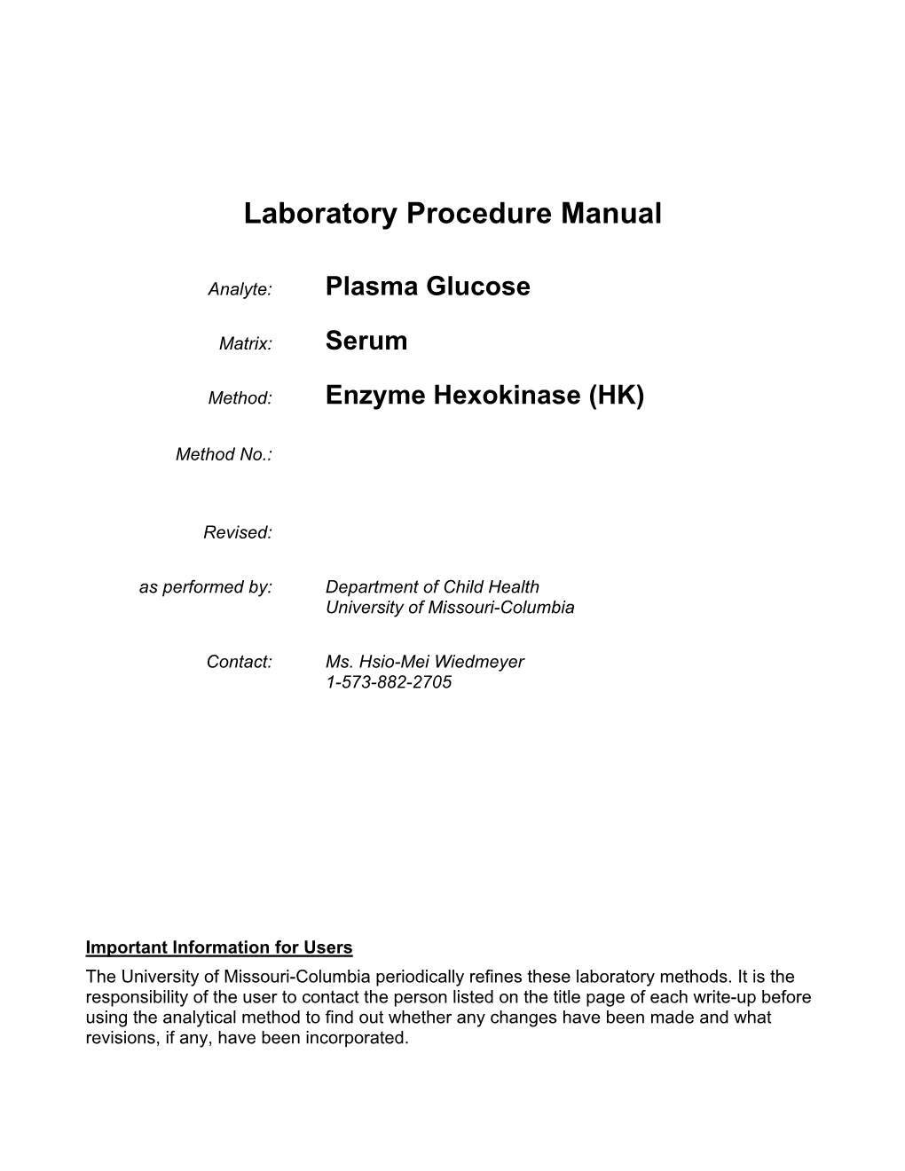 Laboratory Procedure Manual