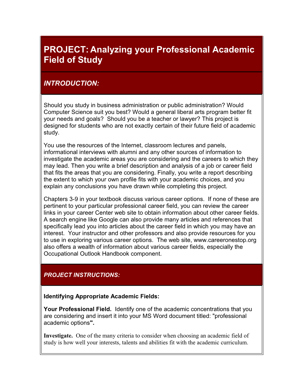 PROJECT: Analyzing Your Professional Academic Field Of Study