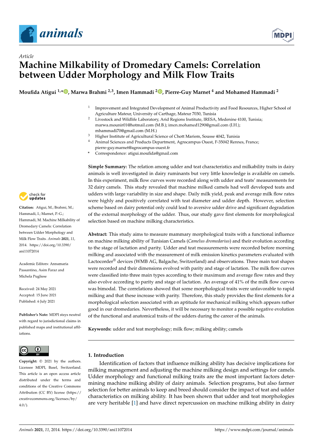 Machine Milkability of Dromedary Camels: Correlation Between Udder Morphology and Milk Flow Traits