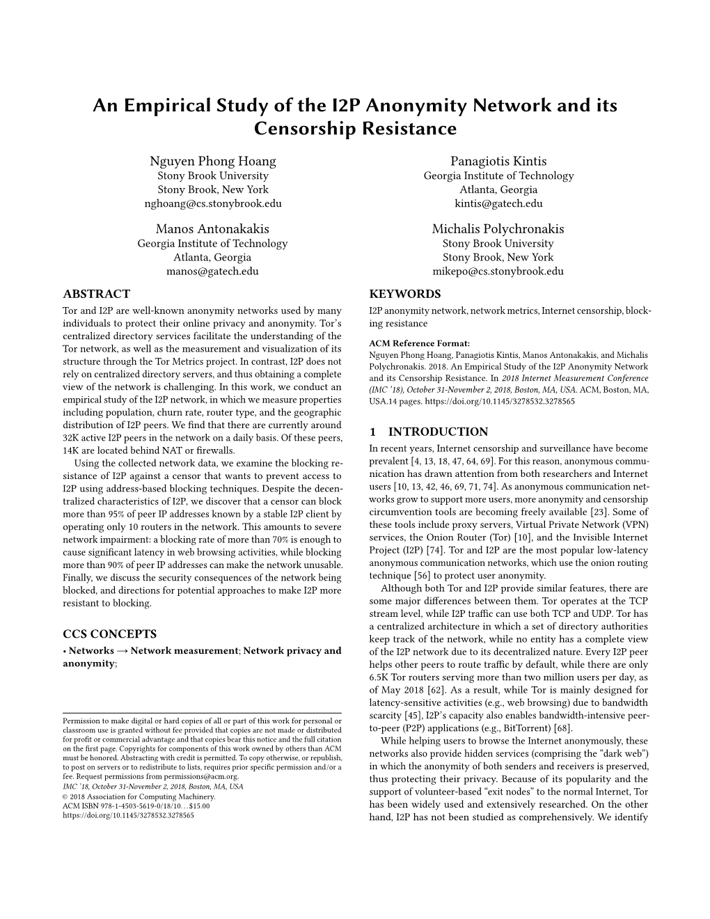 An Empirical Study of the I2P Anonymity Network and Its Censorship Resistance