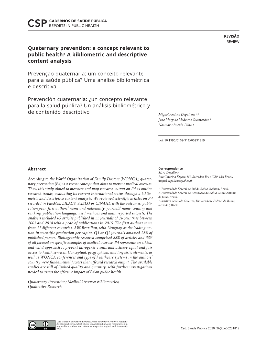 Quaternary Prevention: a Concept Relevant to Public Health? a Bibliometric and Descriptive Content Analysis