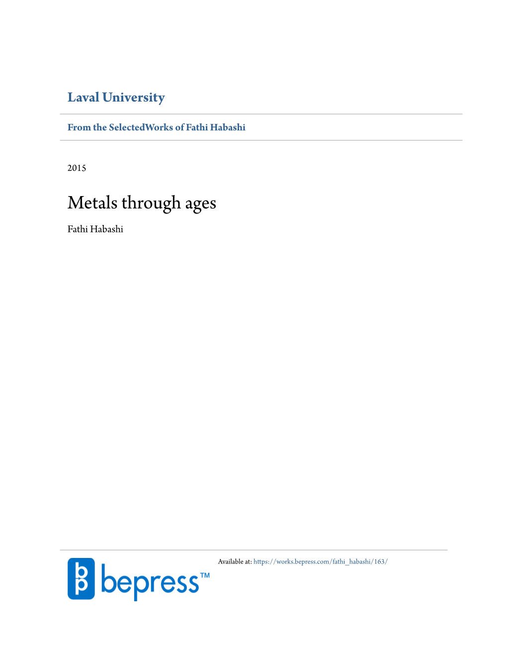 Metals Through Ages Fathi Habashi