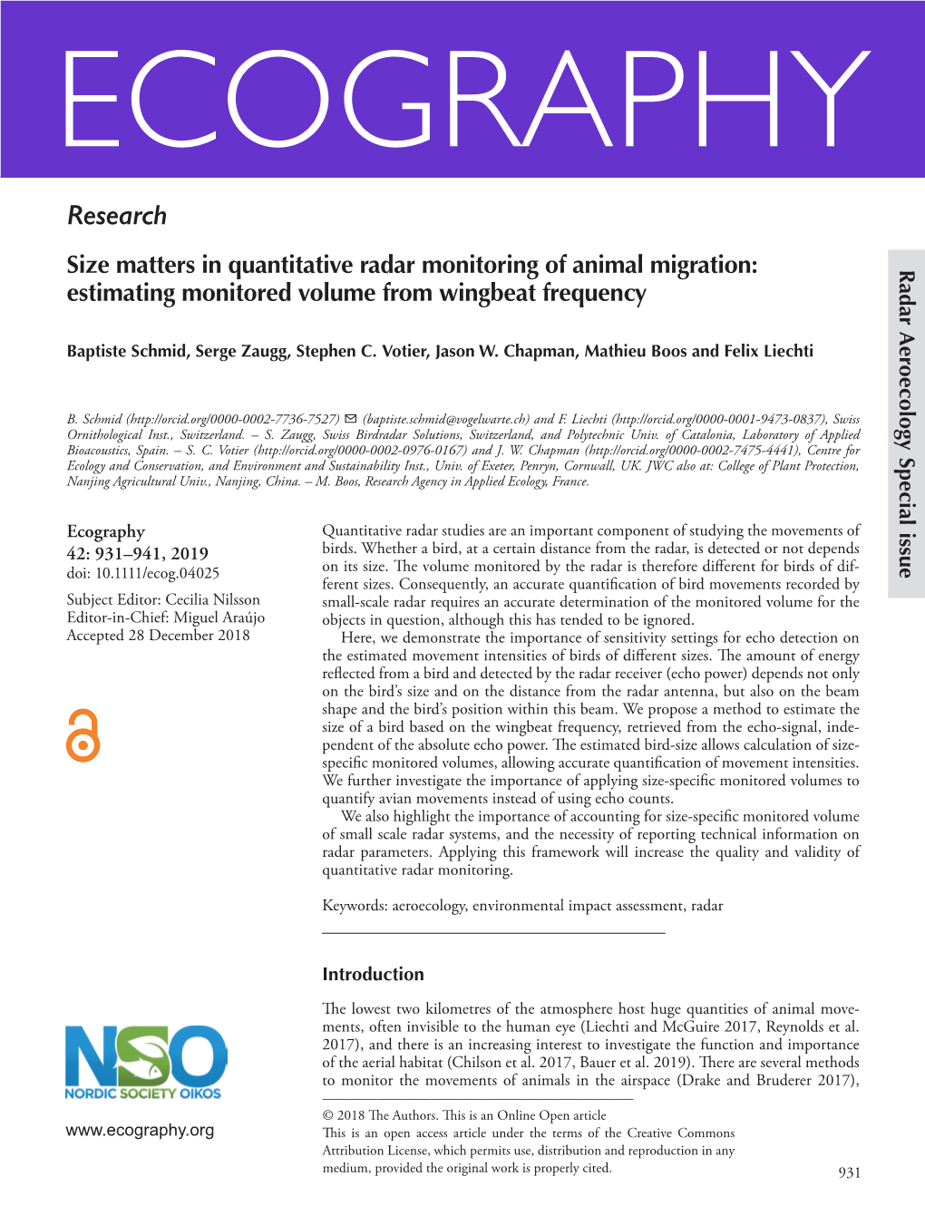 Size Matters in Quantitative Radar Monitoring of Animal Migration: Radar Aeroecology Special Issue Estimating Monitored Volume from Wingbeat Frequency