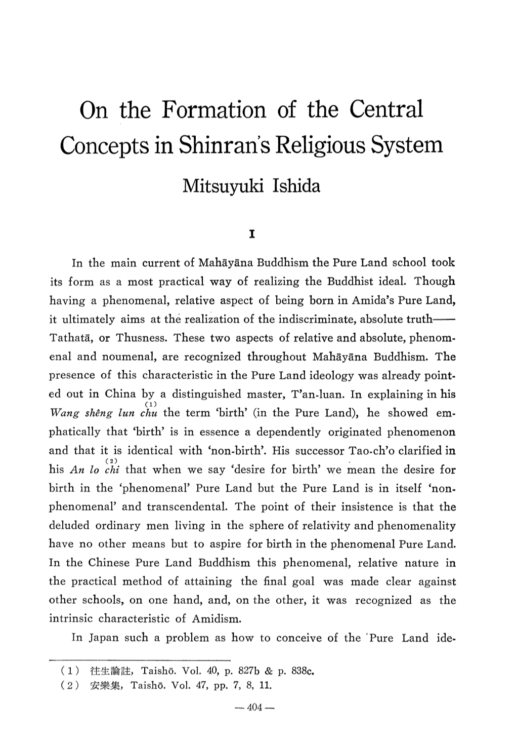 On the Formation of the Central Concepts in Shinran's Religious System
