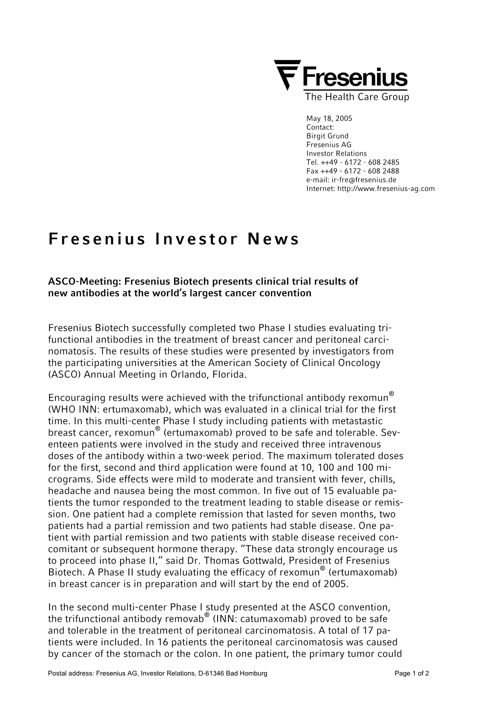 Fresenius Investor News