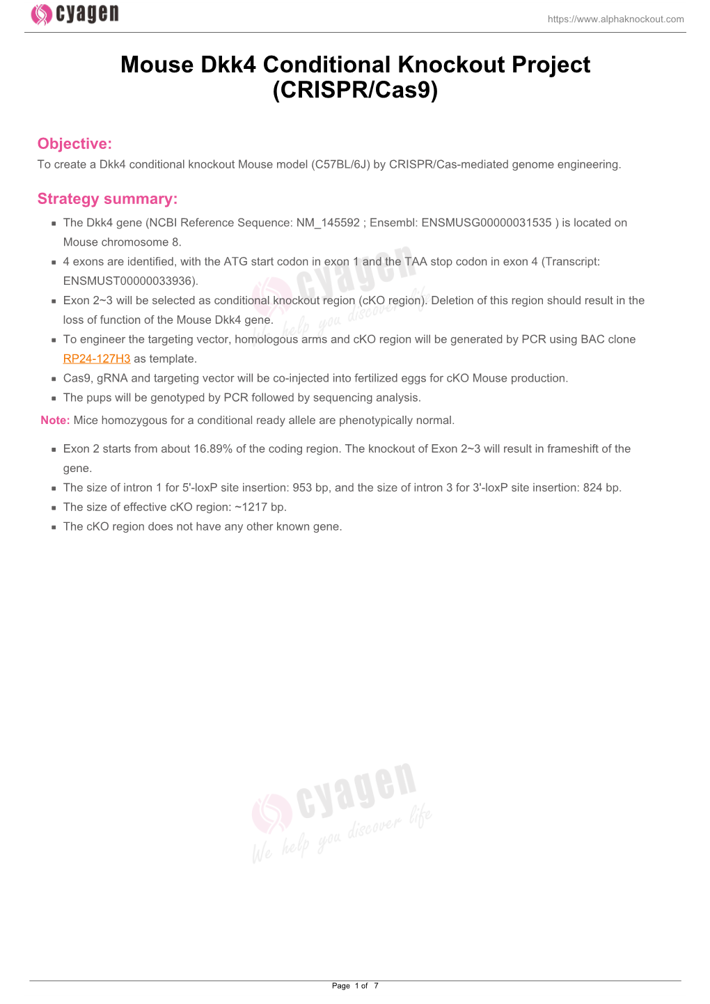 Mouse Dkk4 Conditional Knockout Project (CRISPR/Cas9)